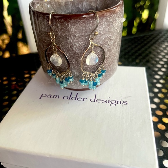 Handcrafted Earrings with floating Moonstone ~ Moon Glow Chandeliers - Picture 4 of 5